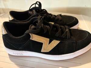 Vans Soland Black Suede Gold Metallic Flying V Sneakers